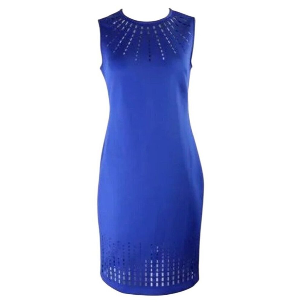 Calvin Klein Laser-Cut Scuba Sheath Dress Size 8 Ultramarine Blue